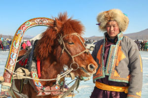 Mongolian horse sledding