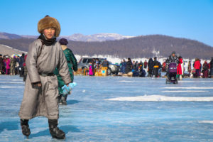 Mongolian boy on the ice